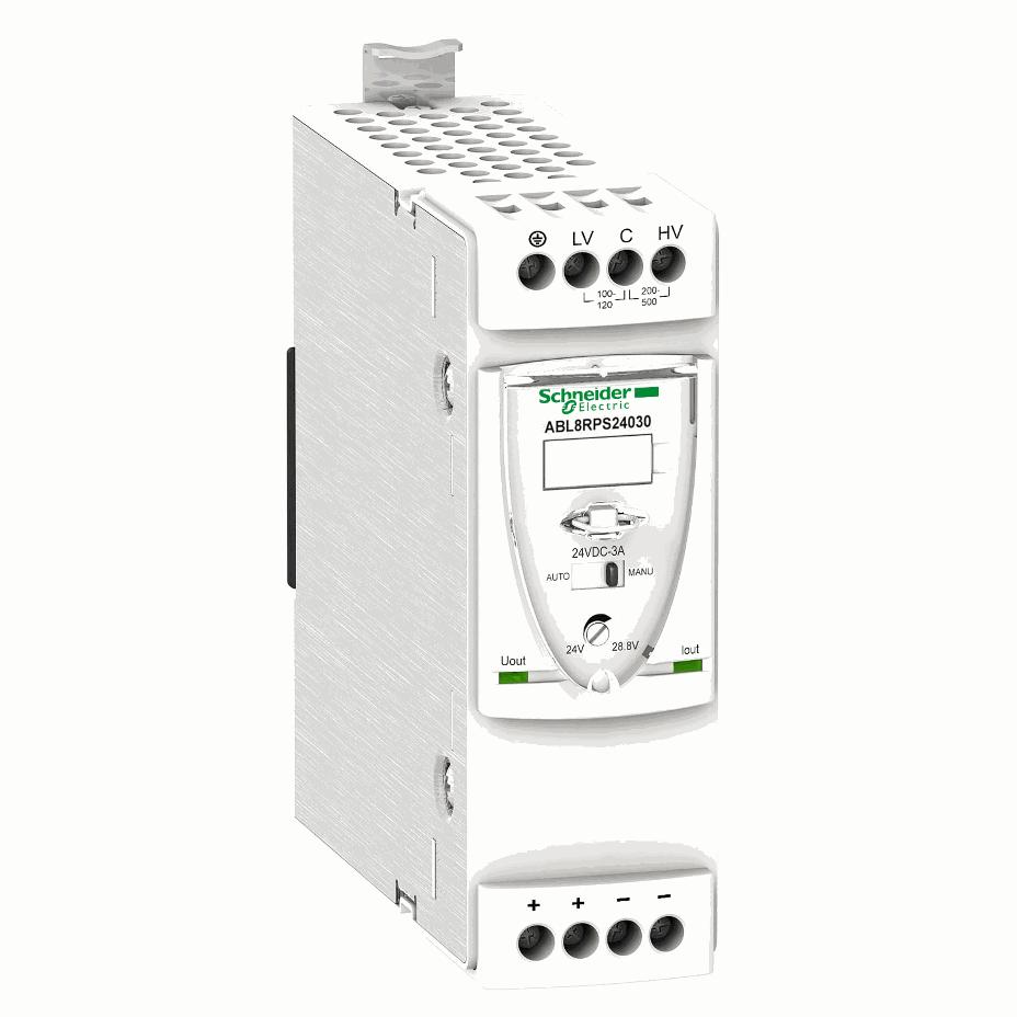 Schneider Electric - Regulated Switch Power Supply, 1 or 2-phase, 100..500V, 24V, 3 A - ABL8RPS24030