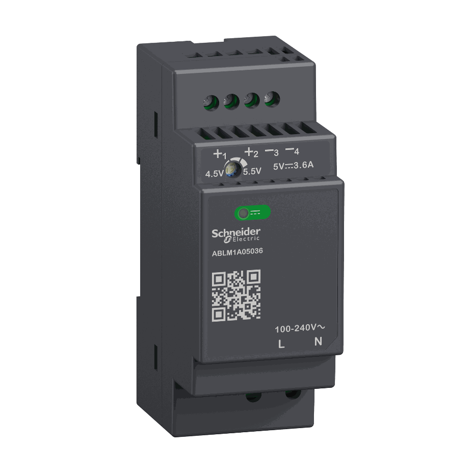 Schneider Electric - Regulated Power Supply, 100-240V AC, 5V 3.6 A, single phase, Modular - ABLM1A05036