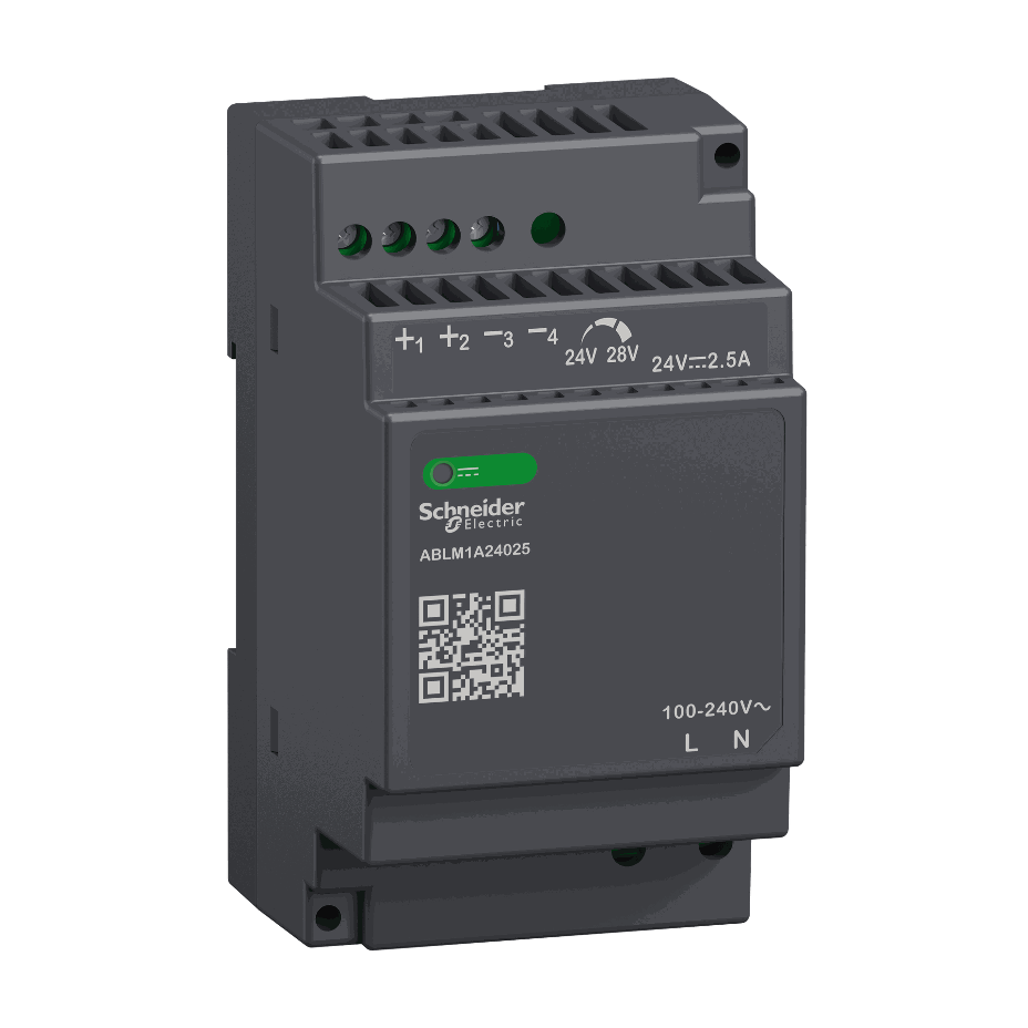 Schneider Electric - Regulated Power Supply, 100-240V AC, 24V 2.5 A, single phase, Modular - ABLM1A24025