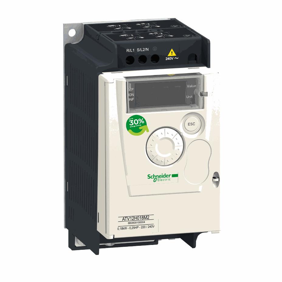 Schneider Electric - variable speed drive ATV12 - 0.18kW - 0.25hp - 200..240V - 1ph - ATV12H018M2