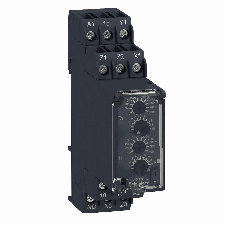 Schneider Electric - Modular timing relay, 8 A, 0.05 s…300 h, 1 CO, asymmetrical on delay and off delay, 24...240 V AC/DC - RE22R1AKMR