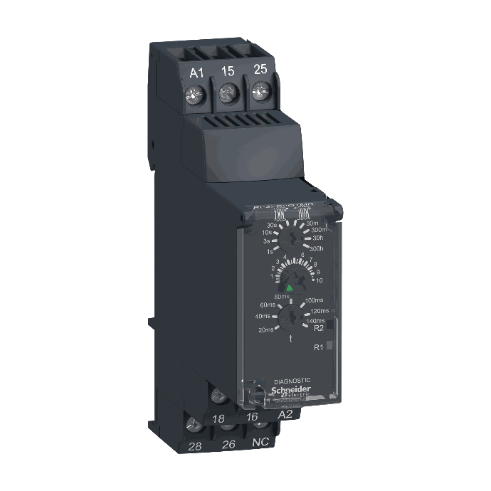 Schneider Electric - Modular timing relay, 8 A, 0.05 s…300 h, 2 CO, star delta, 24...240 V AC/DC - RE22R2QTMR