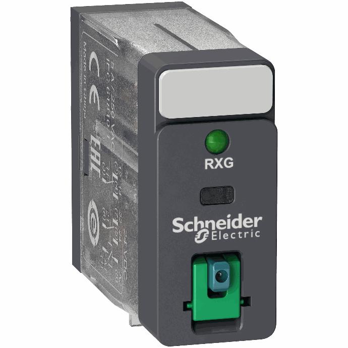 Schneider Electric - Interface plug-in relay, 5 A, 2 CO, lockable test button, LED, 24 V DC - RXG22BD