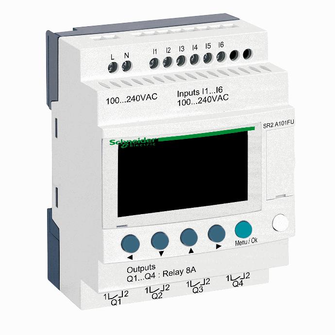 Schneider Electric - compact smart relay Zelio Logic - 10 I O - 100..240 V AC - no clock - display - SR2A101FU