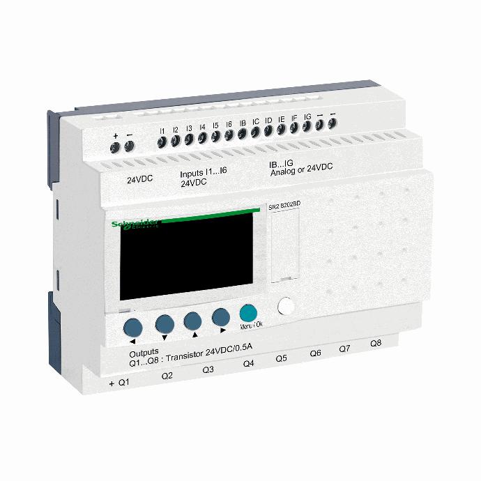 Schneider Electric - compact smart relay Zelio Logic - 20 I O - 24 V DC - clock - display - SR2B201BD