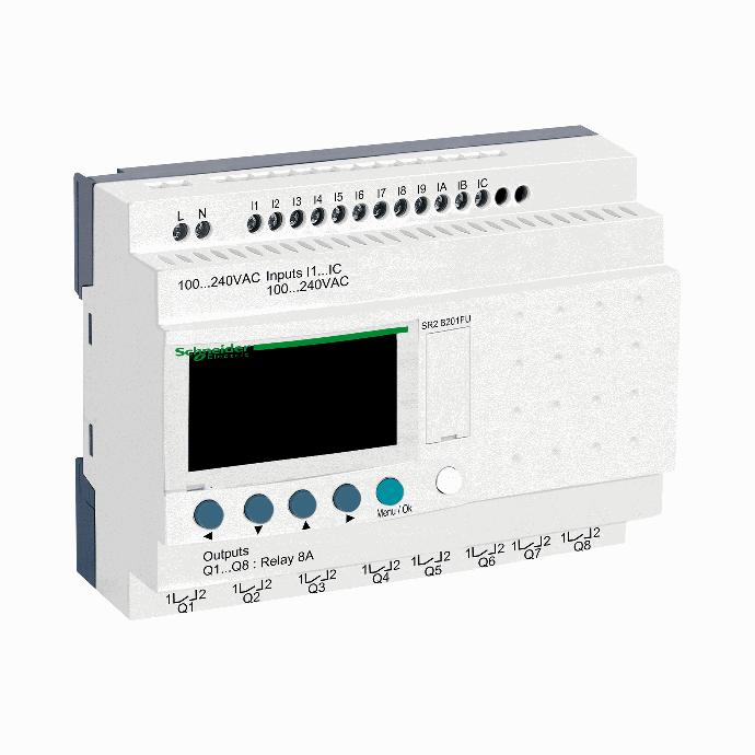 Schneider Electric - compact smart relay Zelio Logic - 20 I O - 100..240 V AC - clock - display - SR2B201FU