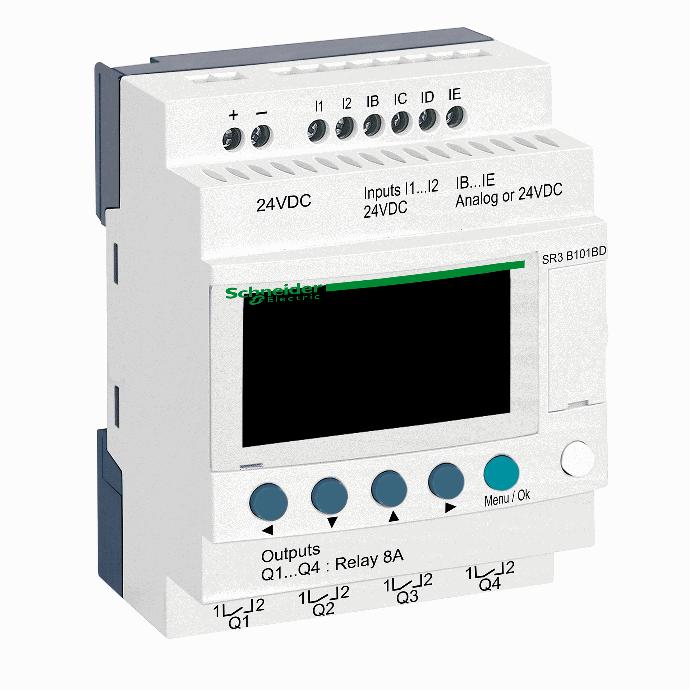 Schneider Electric - modular smart relay Zelio Logic - 10 I O - 24 V DC - clock - display - SR3B101BD