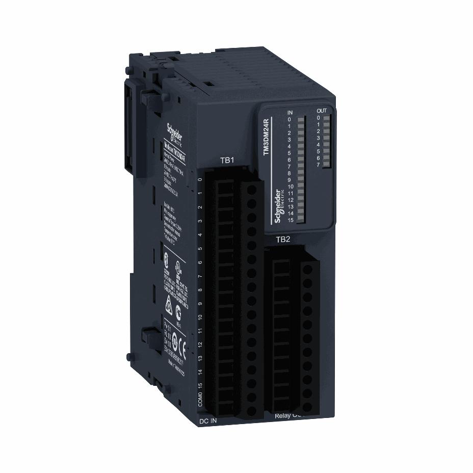 Schneider Electric - Modicon TM3 - 24 IO (16 inputs, 8 relay outputs, screw) 24Vdc - TM3DM24R