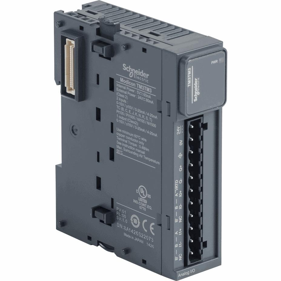 Schneider Electric - Modicon TM3 - 2 analog or temperature inputs, 1 analog output (screw) 24Vdc - TM3TM3