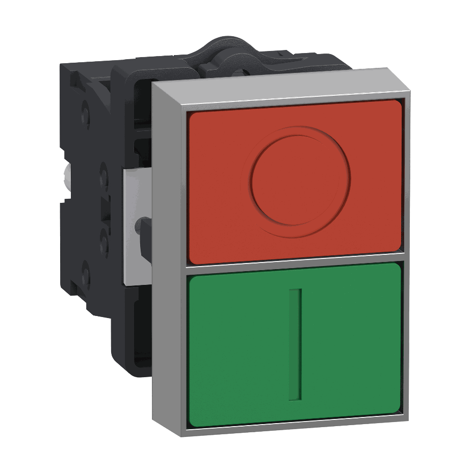 Schneider Electric - Double-headed push button, Easy Harmony XA2, plastic, 22mm, 1 green flush marked I + 1 red flush marked O, 1NO + 1NC - XA2EA7A3415