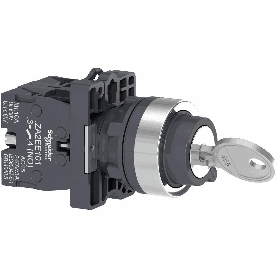 Schneider Electric - Complete selector switch, Easy Harmony XA2, plastic, black, 22mm, key 455, 2 positions, stay put, 2NO - XA2EG43