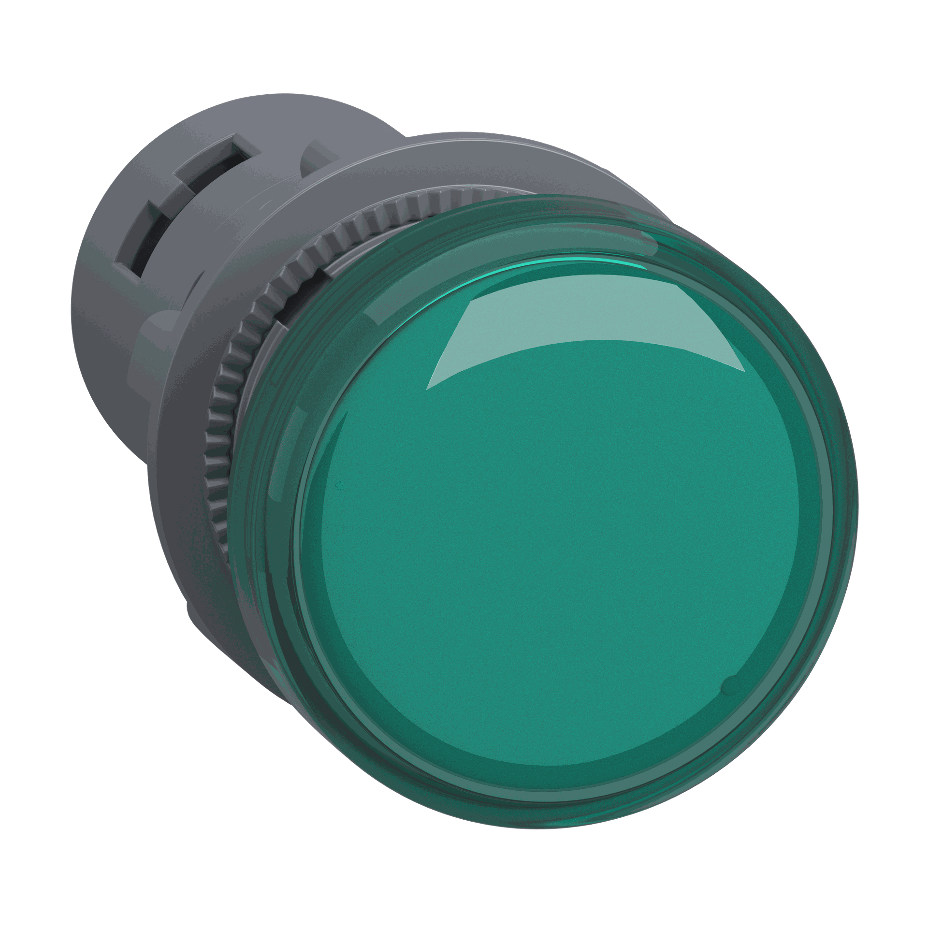Schneider Electric - Pilot light, plastic, green, Ø 22 mm, with integral LED, 220 V DC, Anti-interference - XA2EVMD3LC