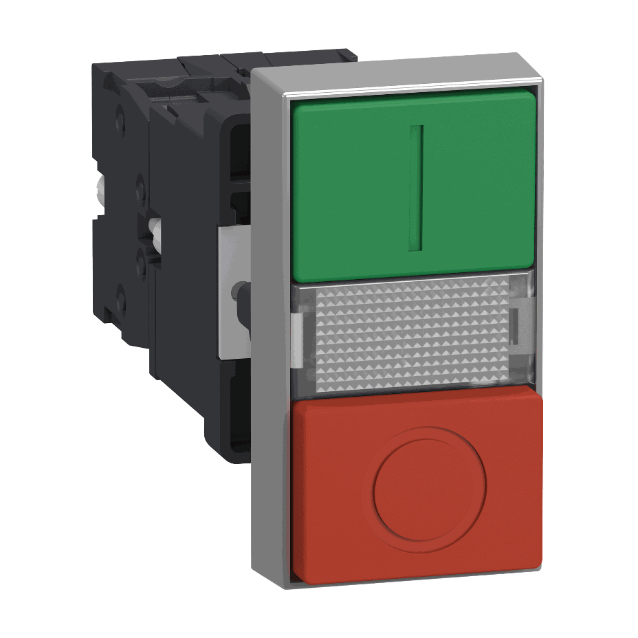 Schneider Electric - Illuminated double-headed push-button, Easy Harmony XA2, plastic, 22mm, 1 green flush I + 1 light + 1 red flush O, 24V AC/DC, 1NO + 1NC - XA2EW7L3741B5