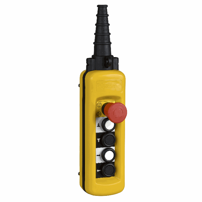 Schneider Electric - Pendant control station, plastic, yellow, 4 push buttons, 1 emergency stop - XACA4913