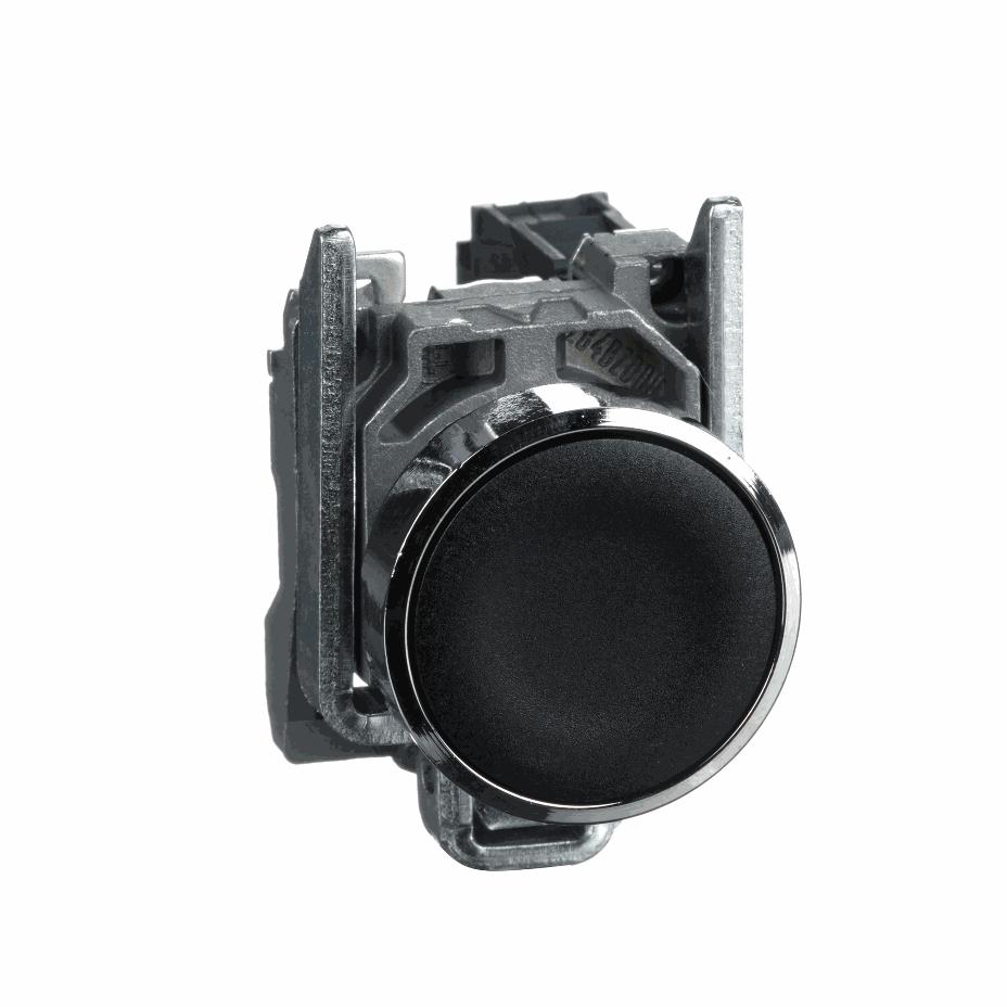 Schneider Electric - Push button, metal, flush, black, Ø22, spring return, unmarked, 1 NO - XB4BA21