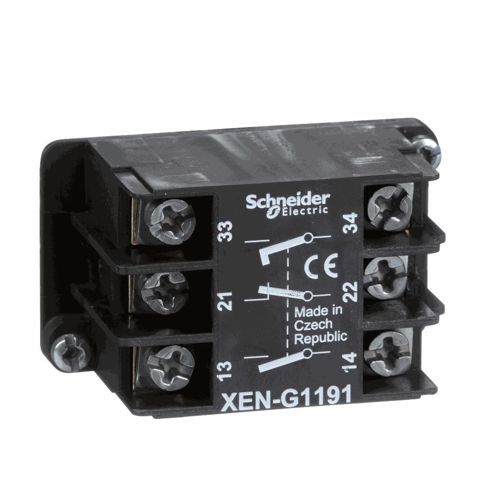 Schneider Electric - Single contact block, spring return, 2-speed, spring return, front mounting, 2 NO + 1 NC - XENG1191