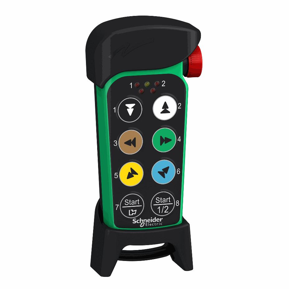 Schneider Electric - Remote control eXLhoist compact, 6 motion push buttons, 2 auxiliary push buttons, LED - ZART8LS