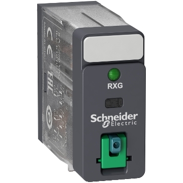 Schneider Electric - Interface plug-in relay, 5 A, 2 CO, lockable test button, LED, 24 V DC - RXG22BD