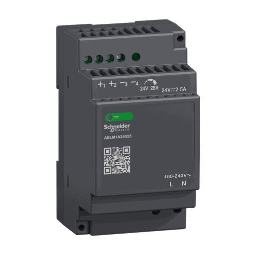 [C09ABLM1A24025] Schneider Electric - Regulated Power Supply, 100-240V AC, 24V 2.5 A, single phase, Modular - ABLM1A24025