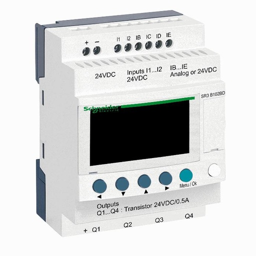 [C02SR3B102BD] Schneider Electric - modular smart relay Zelio Logic - 10 I O - 24 V DC - clock - display - SR3B102BD