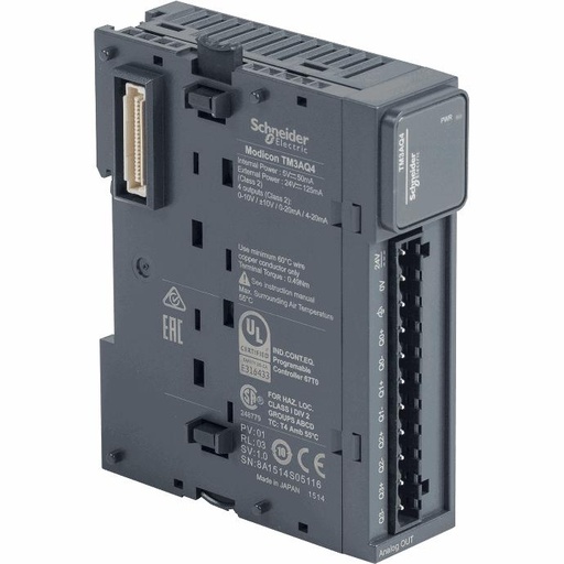 [C10TM3AQ4] Schneider Electric - Modicon TM3 - 4 analog outputs (screw) 24Vdc - TM3AQ4