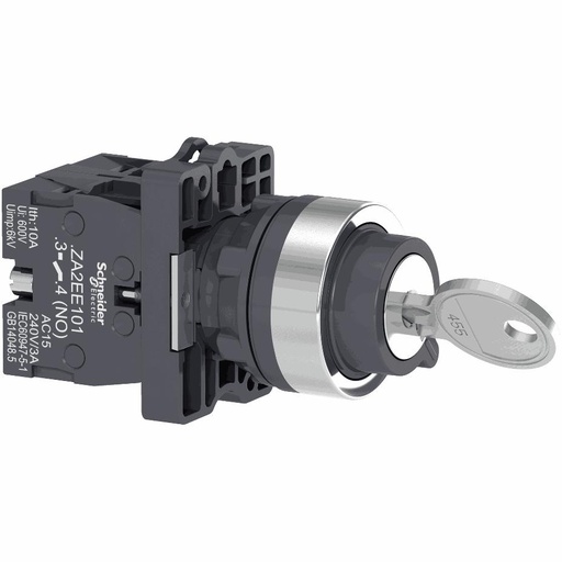 [C27XA2EG43] Schneider Electric - Complete selector switch, Easy Harmony XA2, plastic, black, 22mm, key 455, 2 positions, stay put, 2NO - XA2EG43