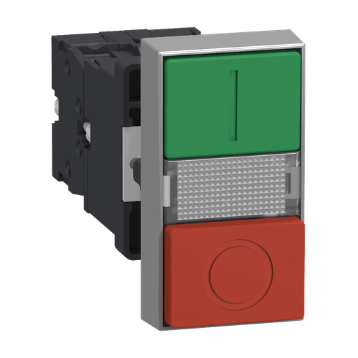 [C01XA2EW7L3741B5] Schneider Electric - Illuminated double-headed push-button, Easy Harmony XA2, plastic, 22mm, 1 green flush I + 1 light + 1 red flush O, 24V AC/DC, 1NO + 1NC - XA2EW7L3741B5