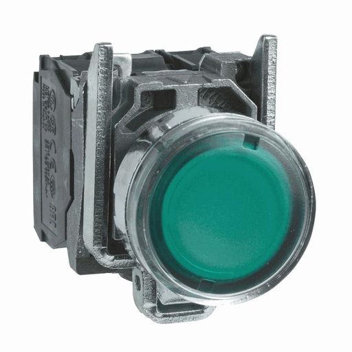 [C01XB4BW3365] Schneider Electric - Illuminated push button, metal, flush, green, Ø22, spring return, <= 250 V, 1 NO + 1 NC - XB4BW3365