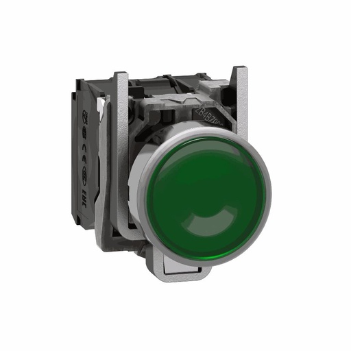[C01XB4BW33M5] Schneider Electric - Illuminated push button, metal, flush, green, Ø22, spring return, 230...240 V AC, 1 NO + 1 NC - XB4BW33M5