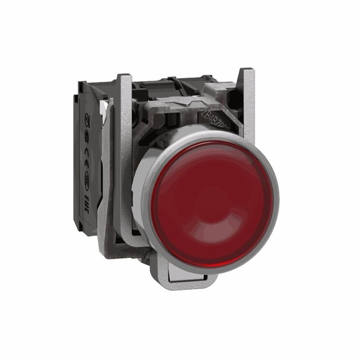 [C01XB4BW34M5] Schneider Electric - Illuminated push button, metal, flush, red, Ø22, spring return, 230...240 V AC, 1 NO + 1 NC - XB4BW34M5